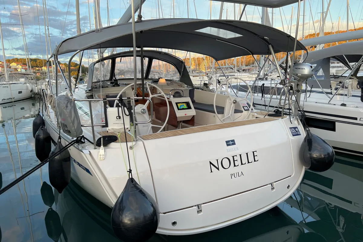 Exterior view of Noelle, a Bavaria Cruiser 46 sailboat at Grad Pula, Croatia