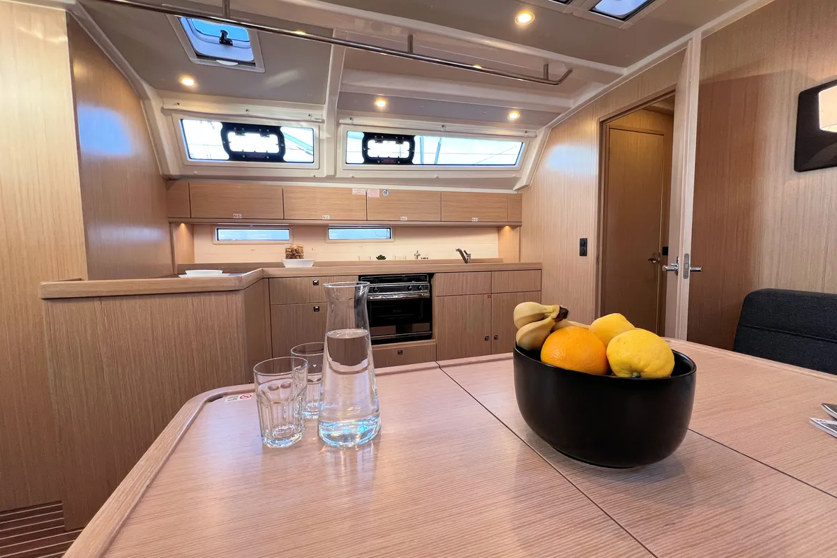 Exterior view of Noelle, a Bavaria Cruiser 46 sailboat at Grad Pula, Croatia