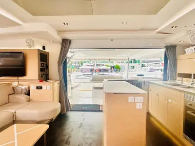 Salon of Freedom, a Fountaine Pajot Aura 51 catamaran at Road Town, British Virgin Islands