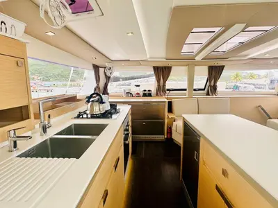 Galley of Freedom, a Fountaine Pajot Aura 51 catamaran at Road Town, British Virgin Islands