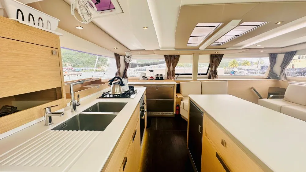 Galley of Freedom, a Fountaine Pajot Aura 51 catamaran at Road Town, British Virgin Islands