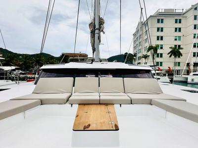 Deck of Freedom, a Fountaine Pajot Aura 51 catamaran at Road Town, British Virgin Islands