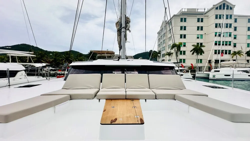 Deck of Freedom, a Fountaine Pajot Aura 51 catamaran at Road Town, British Virgin Islands