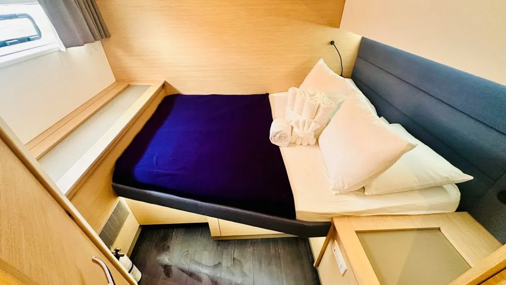 Cabin on Freedom, a Fountaine Pajot Aura 51 catamaran at Road Town, British Virgin Islands
