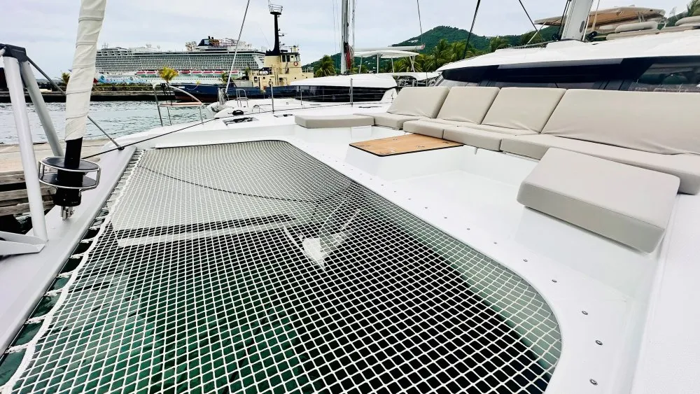 Deck of Freedom, a Fountaine Pajot Aura 51 catamaran at Road Town, British Virgin Islands