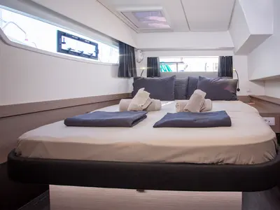 Cabin on Ambrosia, a Fountaine Pajot Elba 45 catamaran at Municipal Unit of Lefkada, Greece