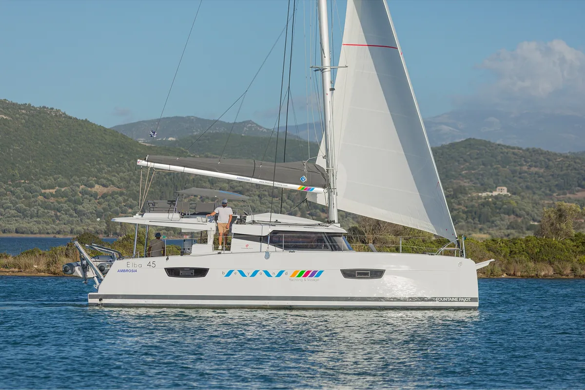 Head on Ambrosia, a Fountaine Pajot Elba 45 catamaran at Municipal Unit of Lefkada, Greece