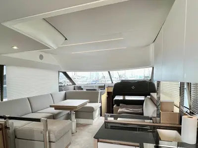 Salon of Perfect Life, a Prestige 460 motorboat at Palma de Mallorca, Spain