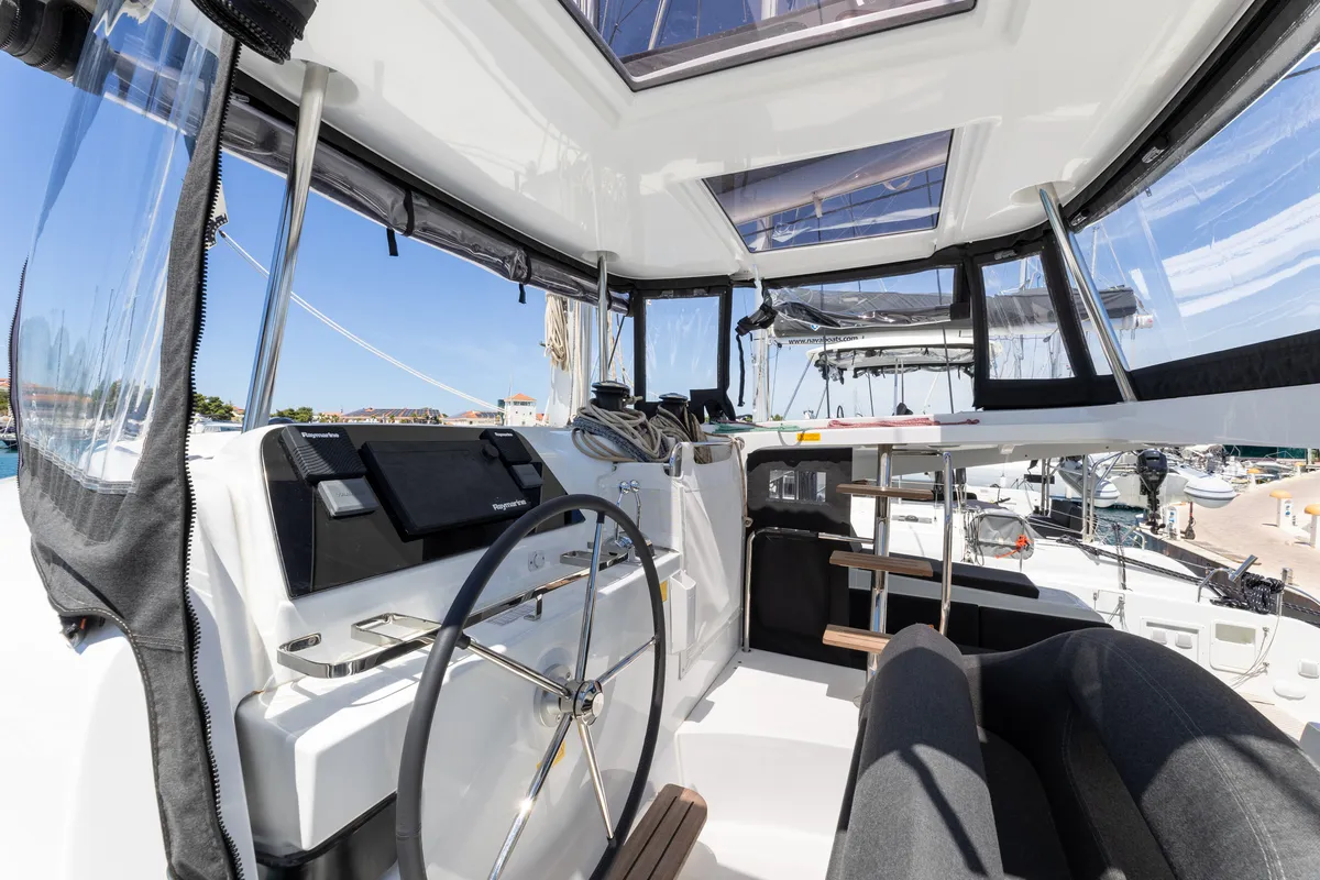 Cockpit of Balance V, a Lagoon 42 catamaran at Općina Rogoznica, Croatia