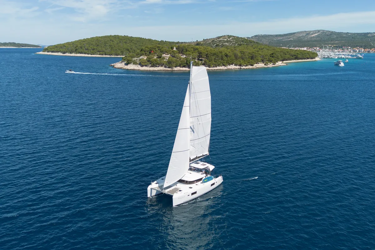Exterior view of Balance V, a Lagoon 42 catamaran at Općina Rogoznica, Croatia