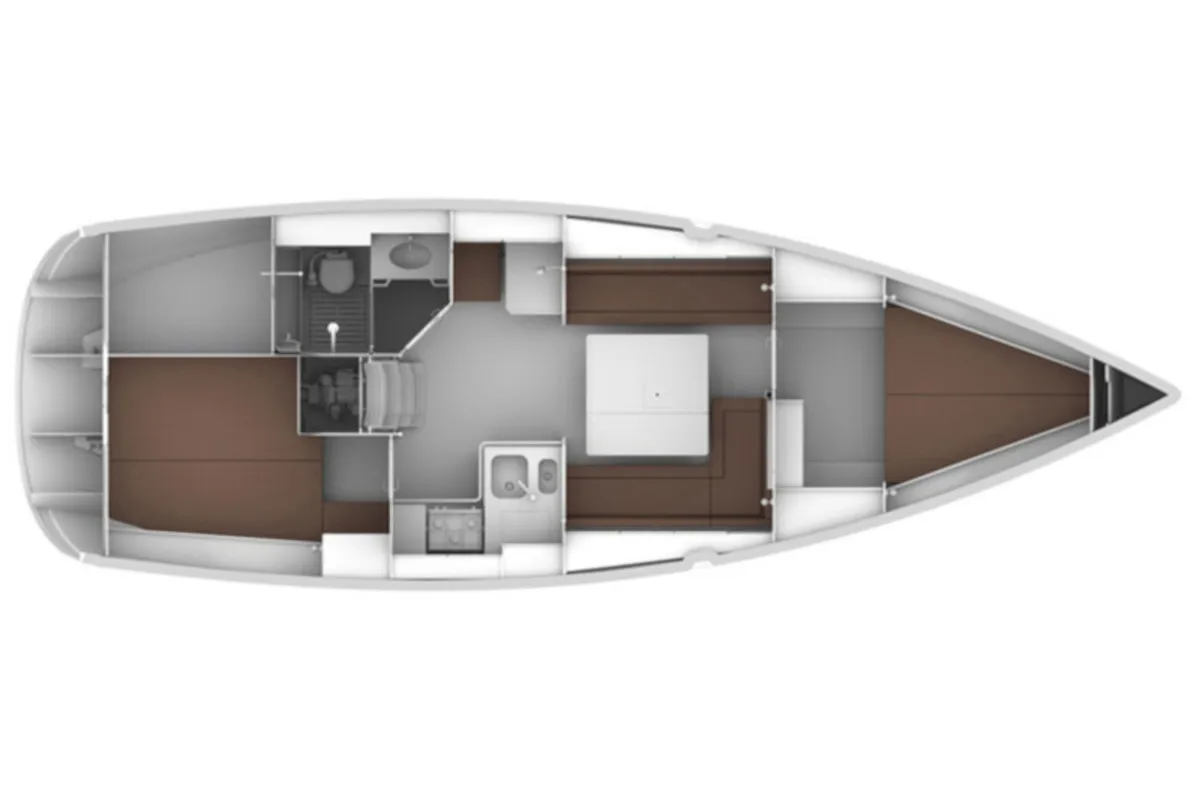 Floor plan of Coregone, a Bavaria 36 Cruiser sailboat at San Vincenzo, Italy