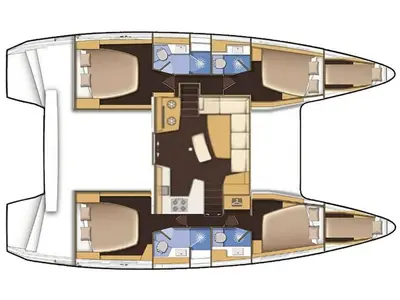 Floor plan of Le Gaspésien, a Lagoon 42 catamaran at Ribishi, Saint Vincent and the Grenadines