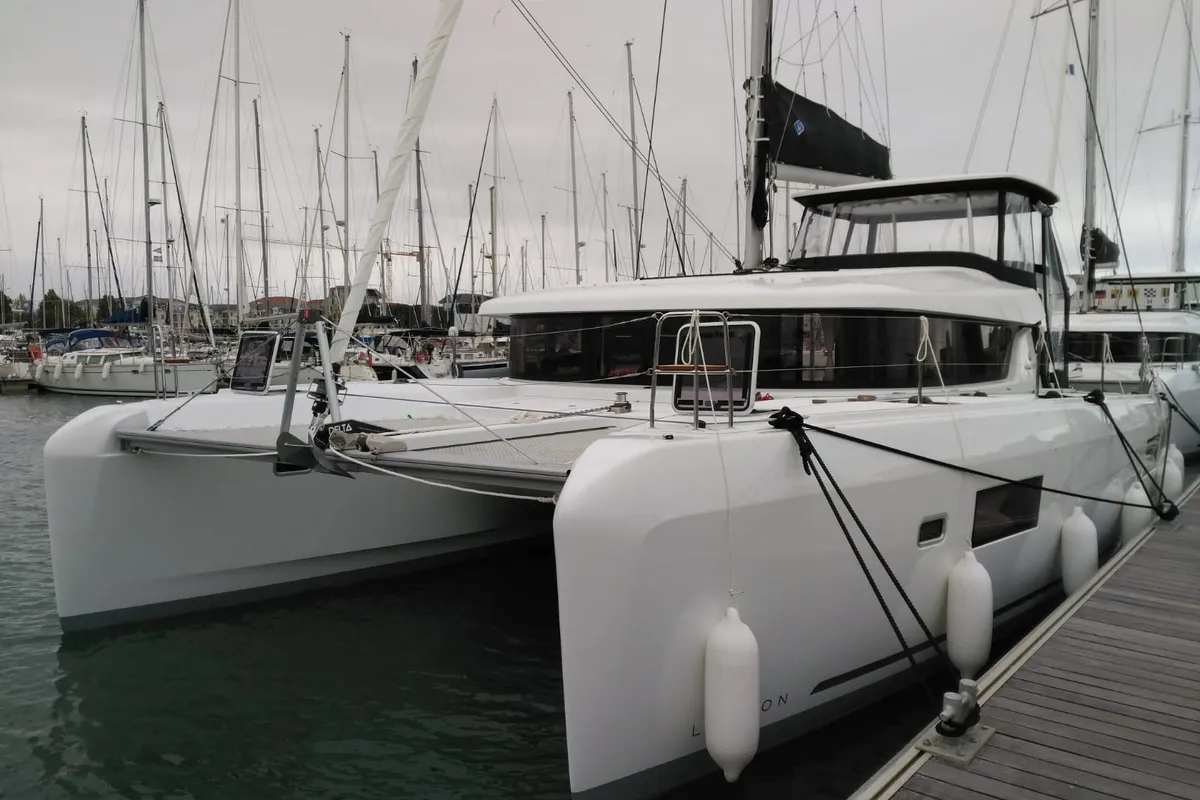 Exterior view of Le Gaspésien, a Lagoon 42 catamaran at Ribishi, Saint Vincent and the Grenadines