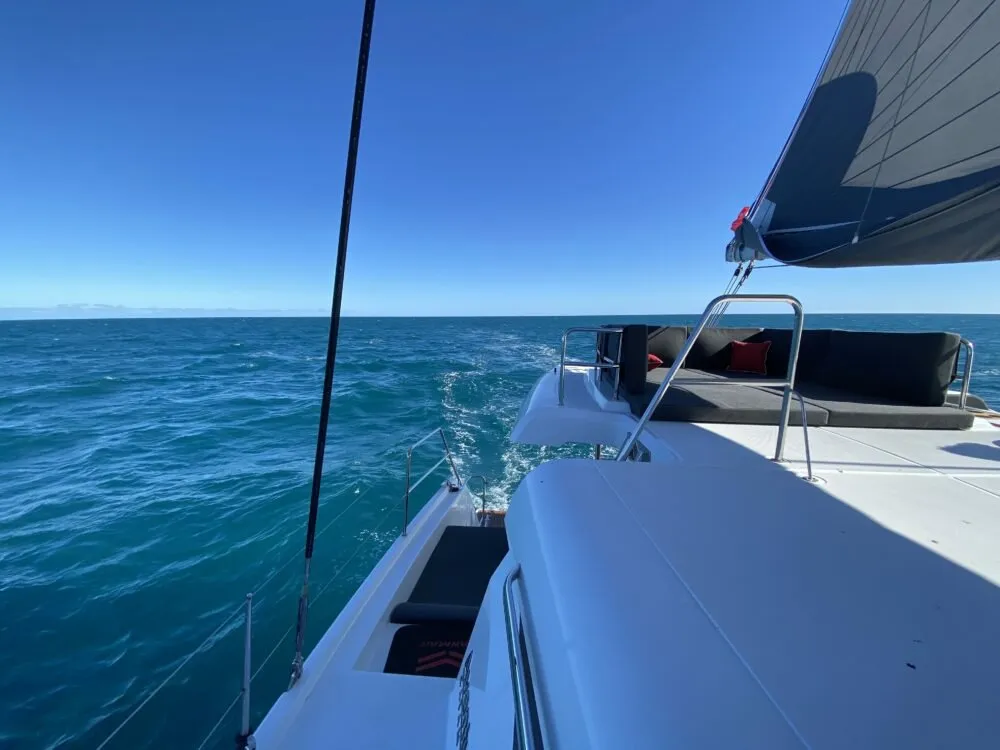 Deck of Freya II, a Aventura 37 catamaran at Pirovac, Croatia