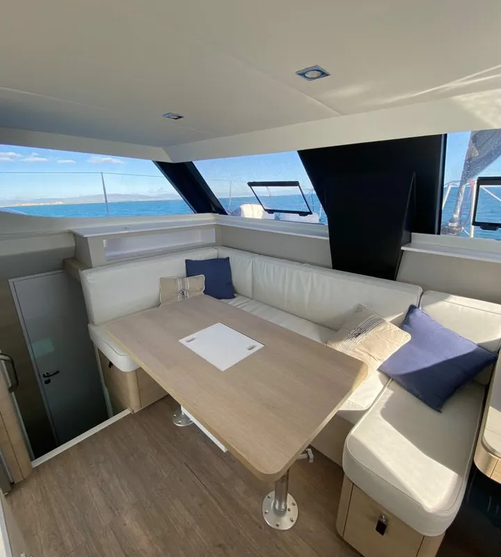 Salon of Freya II, a Aventura 37 catamaran at Pirovac, Croatia