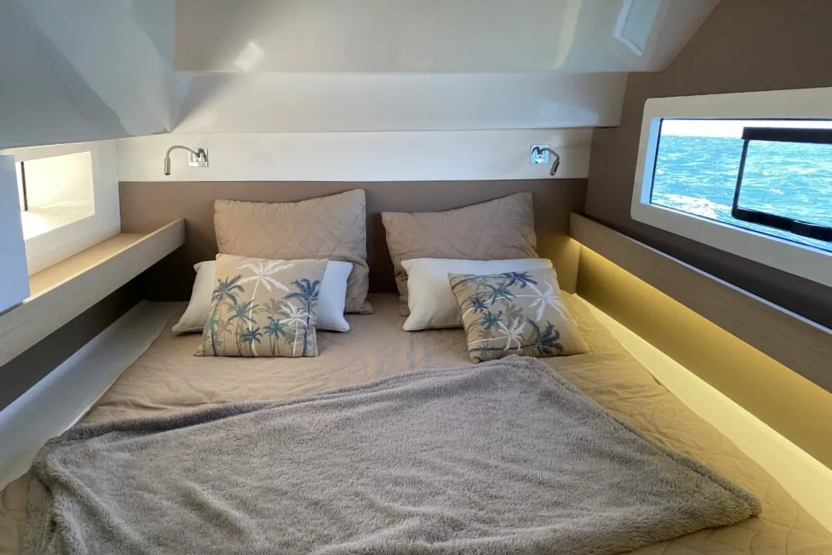Cabin on Freya II, a Aventura 37 catamaran at Pirovac, Croatia