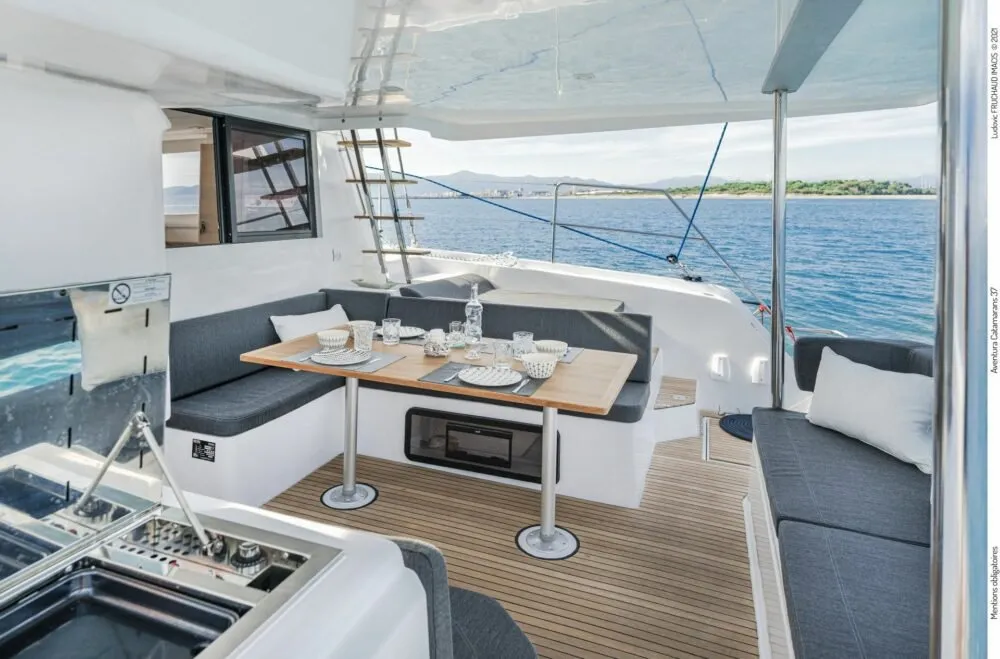 Deck of Freya II, a Aventura 37 catamaran at Pirovac, Croatia