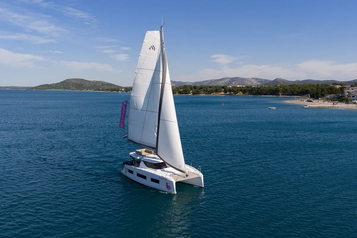 Freya II, a Aventura 37 catamaran at Pirovac, Croatia