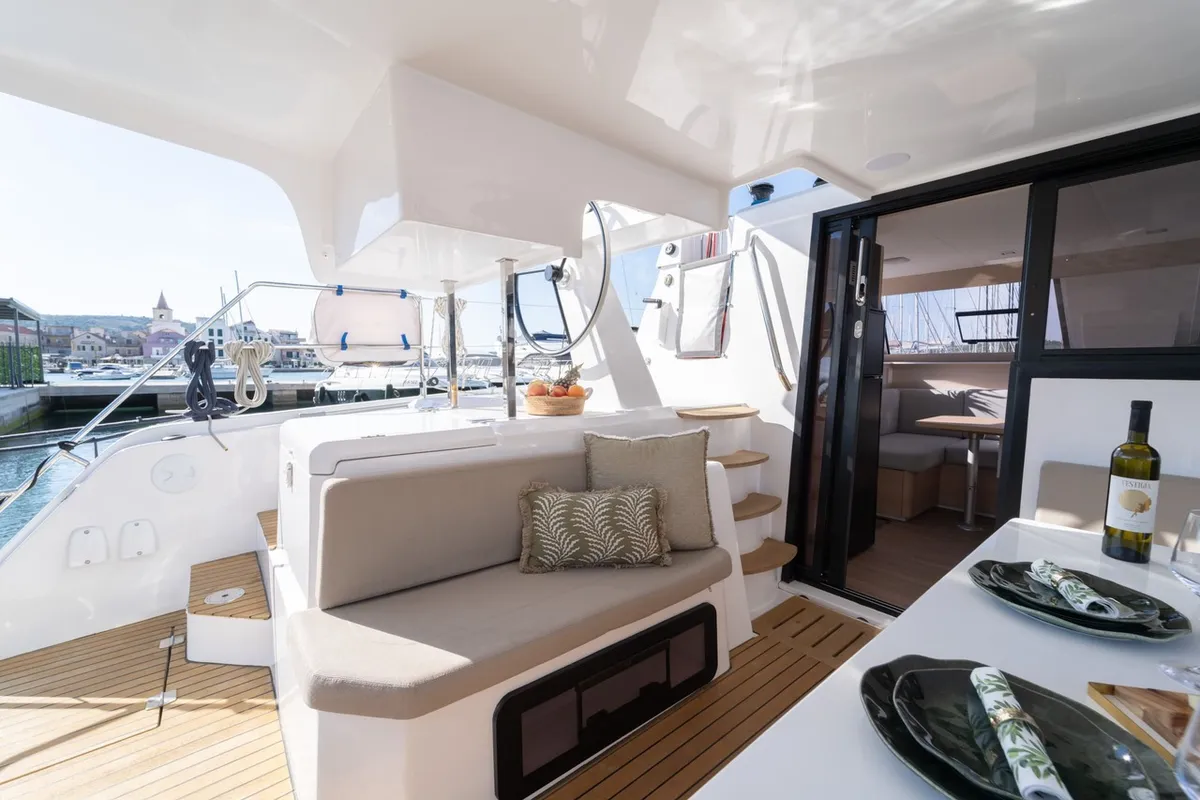 Freya II, a Aventura 37 catamaran at Pirovac, Croatia