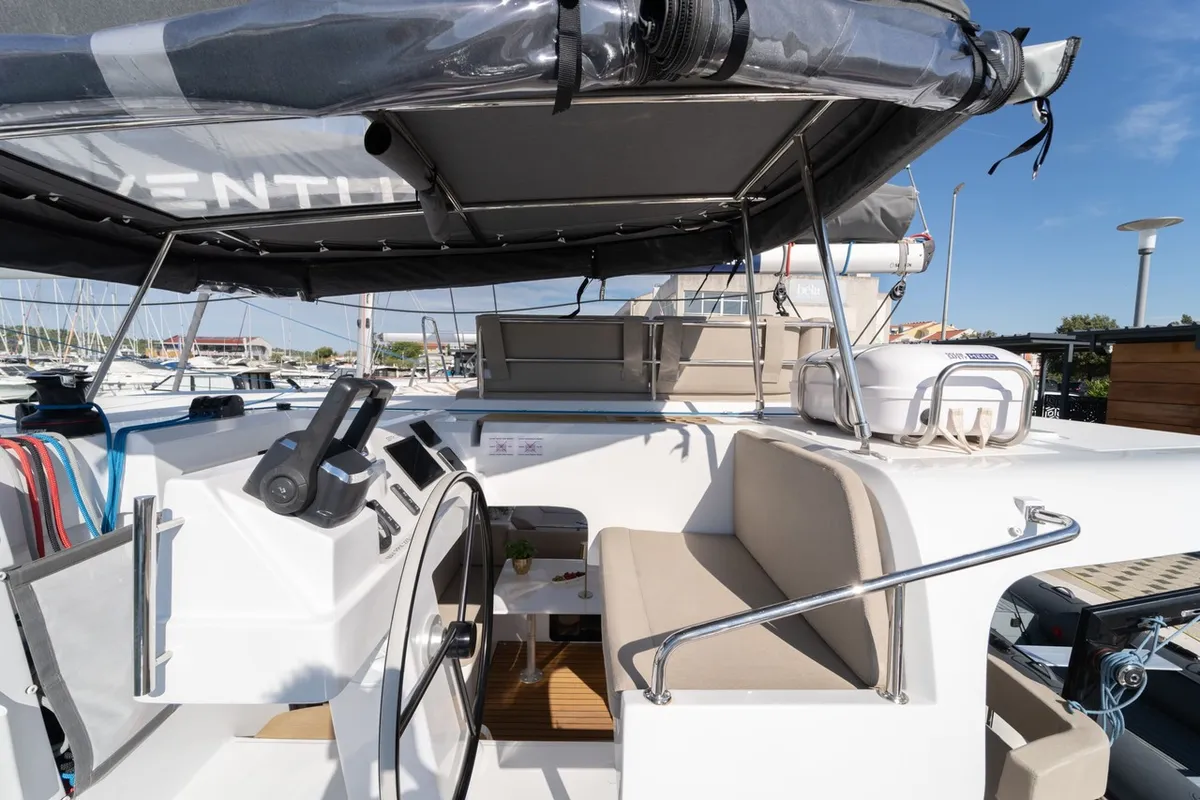 Freya II, a Aventura 37 catamaran at Pirovac, Croatia