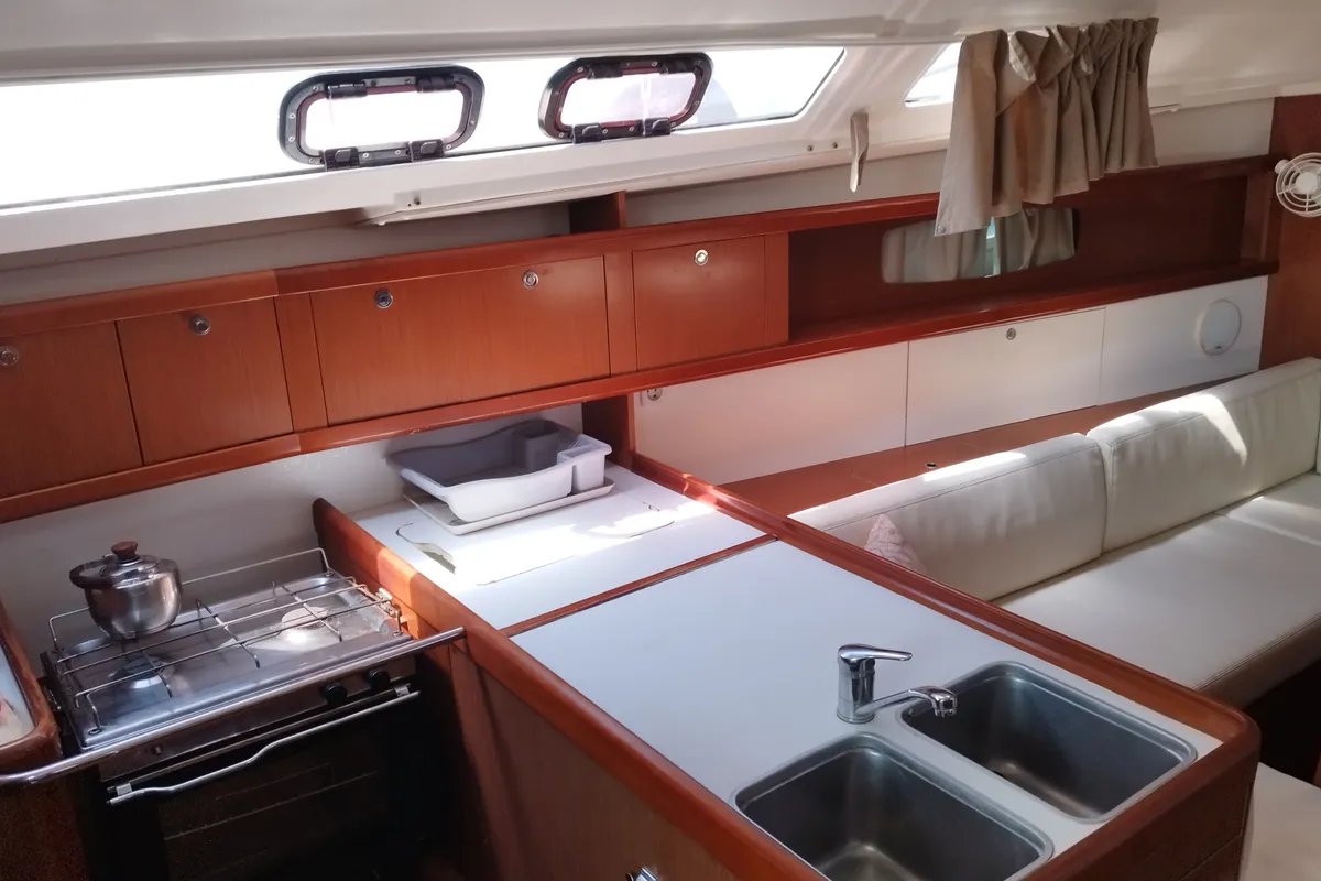 Galley of Mina, a Beneteau Oceanis 37 sailboat at Municipal Unit of Nea Peramos, Greece