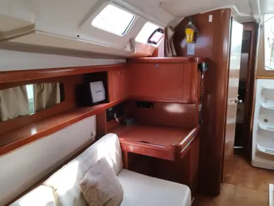 Salon of Mina, a Beneteau Oceanis 37 sailboat at Municipal Unit of Nea Peramos, Greece