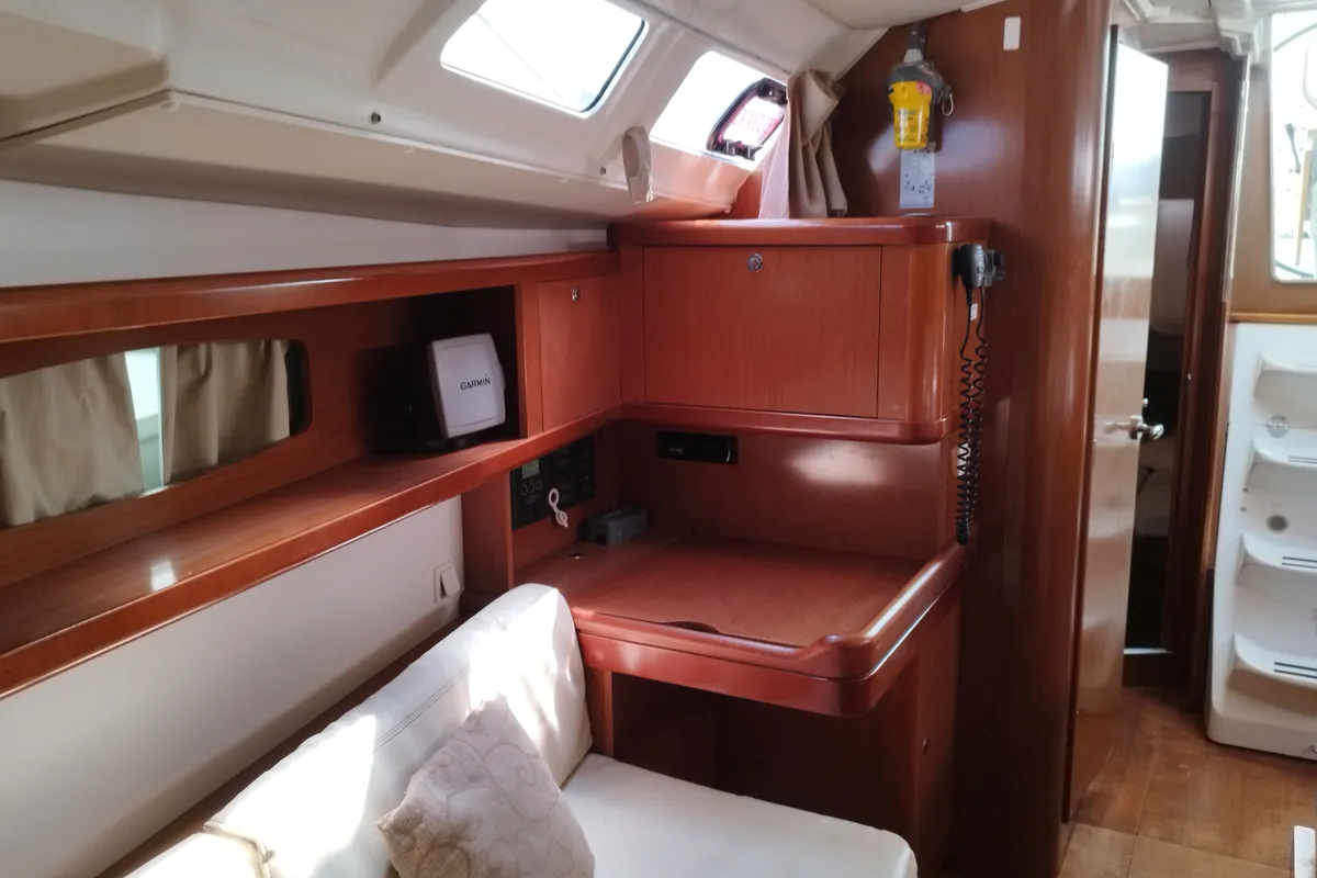 Salon of Mina, a Beneteau Oceanis 37 sailboat at Municipal Unit of Nea Peramos, Greece