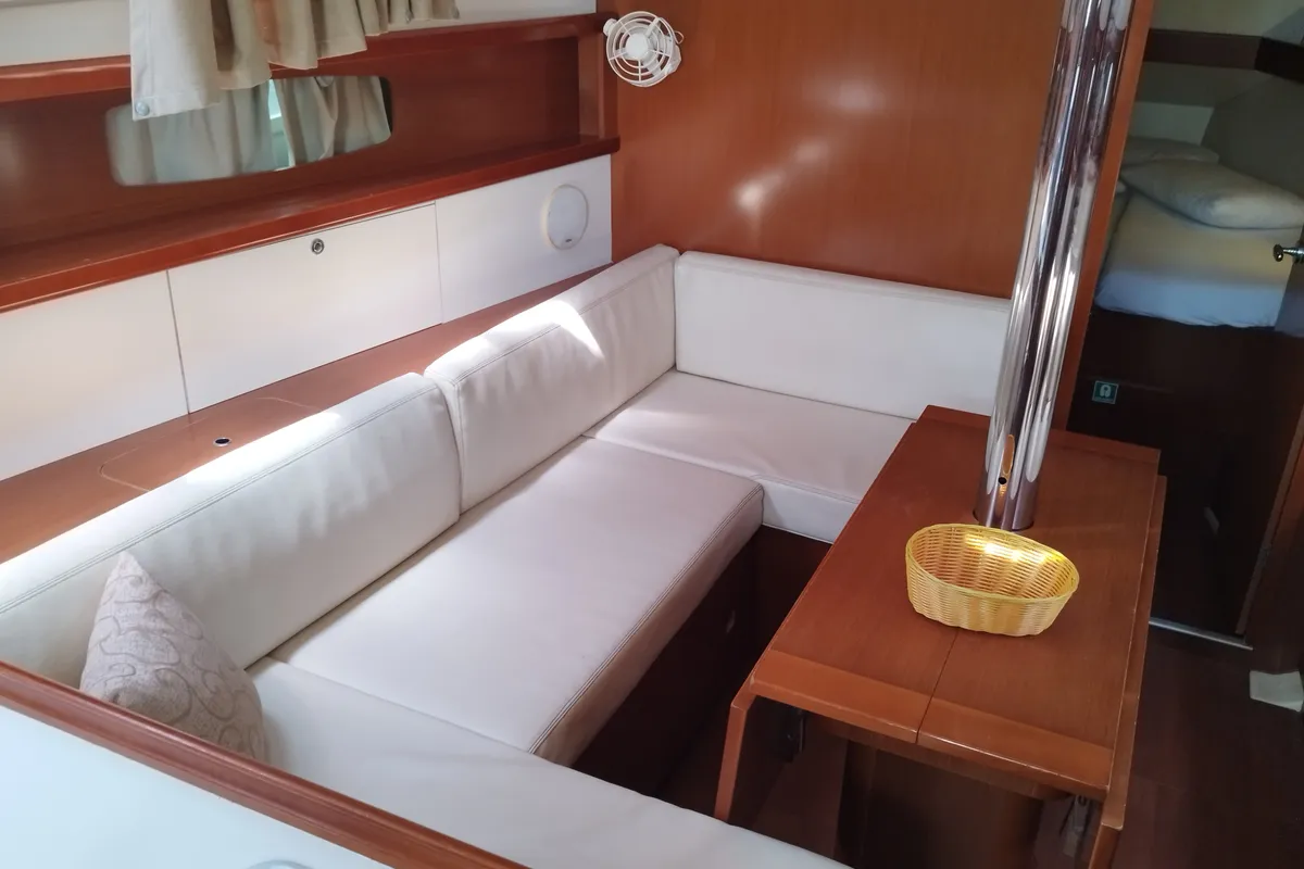 Salon of Mina, a Beneteau Oceanis 37 sailboat at Municipal Unit of Nea Peramos, Greece