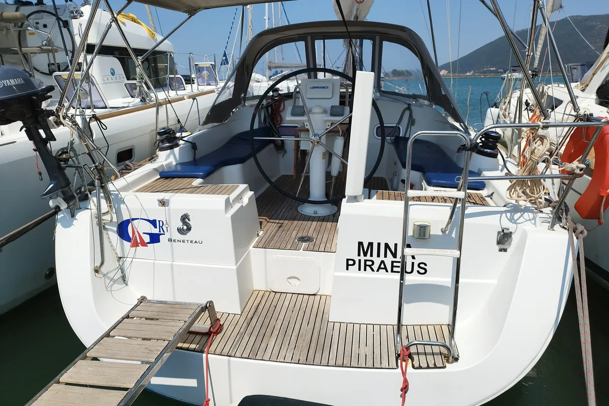 Cockpit of Mina, a Beneteau Oceanis 37 sailboat at Municipal Unit of Nea Peramos, Greece