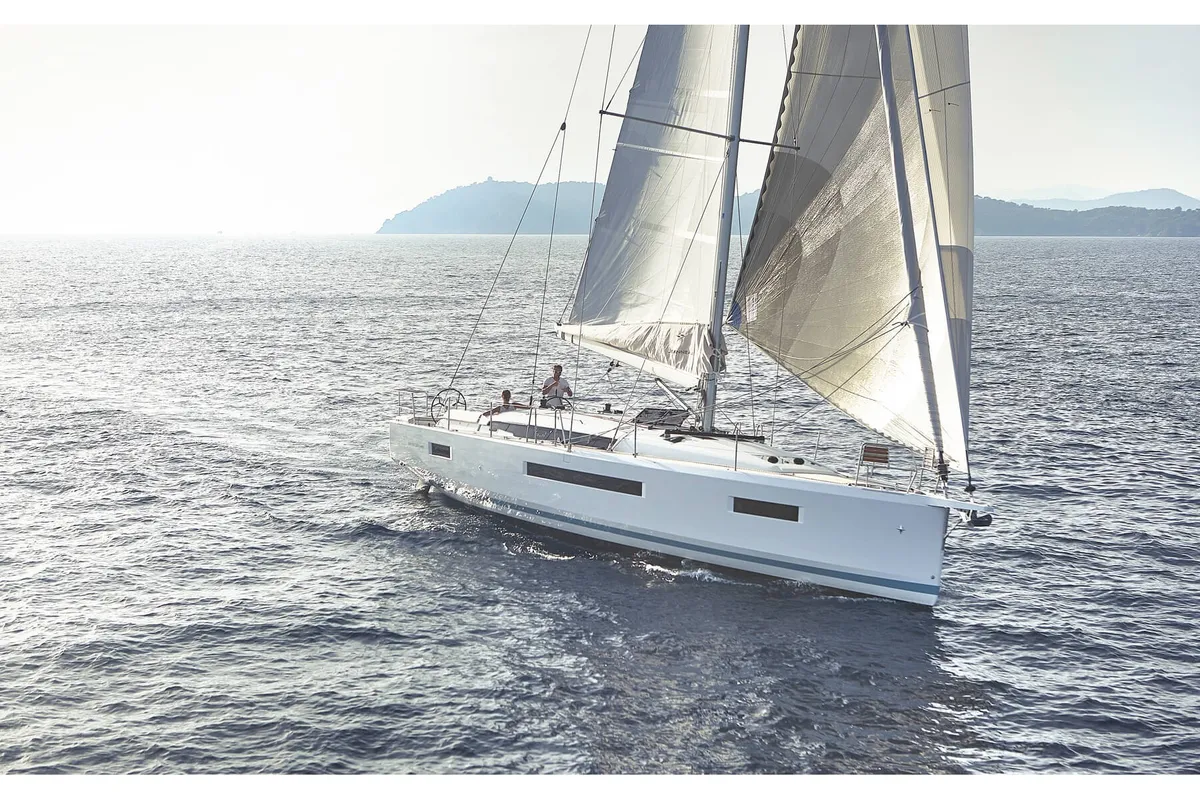 Exterior view of Classic, a Jeanneau Sun Odyssey 440 sailboat at Keramoti, Greece