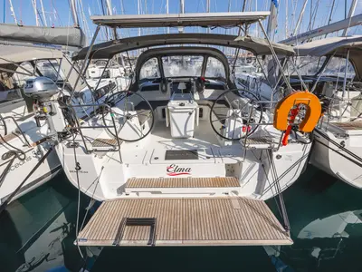 Deck of Elma, a Beneteau Oceanis 40.1 sailboat at Municipal Unit of Lefkada, Greece