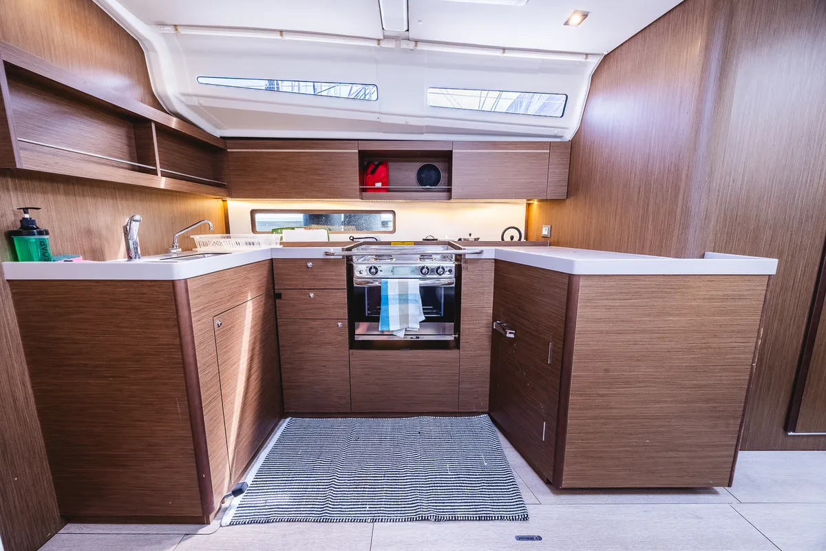 Galley of Elma, a Beneteau Oceanis 40.1 sailboat at Municipal Unit of Lefkada, Greece