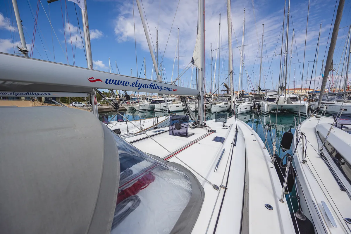Exterior view of Elma, a Beneteau Oceanis 40.1 sailboat at Municipal Unit of Lefkada, Greece