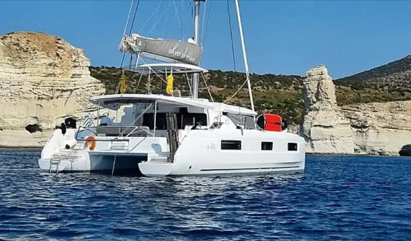 Exterior view of Cavo D Oro, a Lagoon 46 catamaran at Athens, Greece