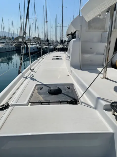 Deck of Cavo D Oro, a Lagoon 46 catamaran at Athens, Greece