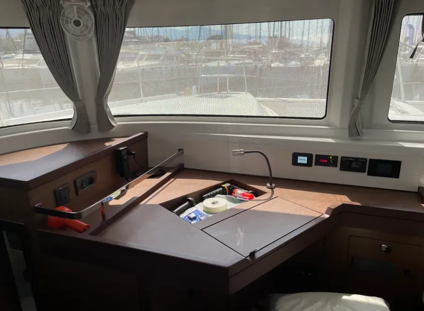 Salon of Cavo D Oro, a Lagoon 46 catamaran at Athens, Greece
