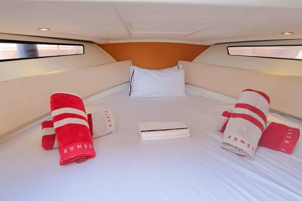 Cabin on CORRECAMINOS BEEP BEEP, a Jeanneau Cap Camarat 755WA motorboat at Sant Antoni de Portmany, Spain