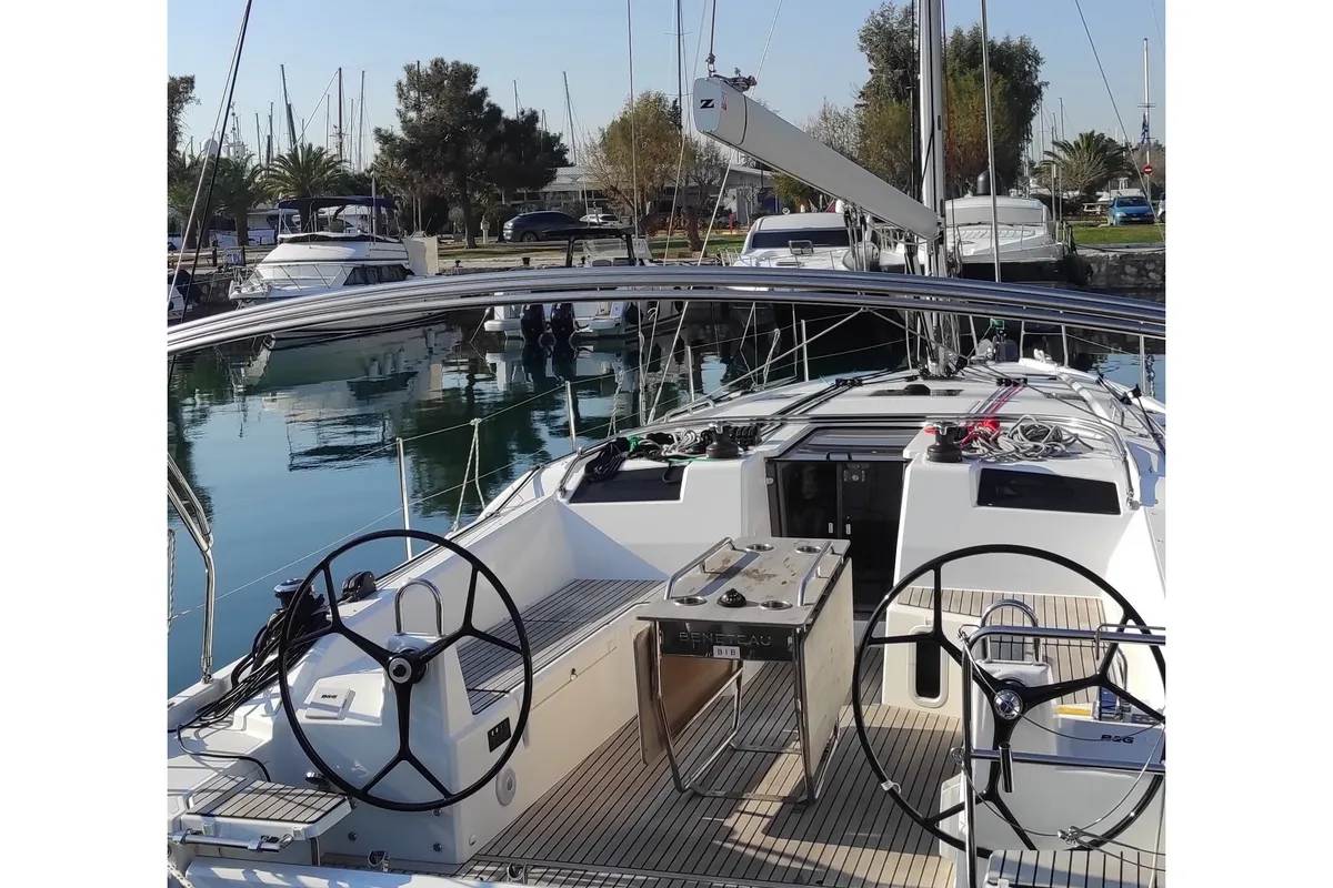 Cockpit of La Mer, a Beneteau Oceanis 40.1 sailboat at Athens, Greece