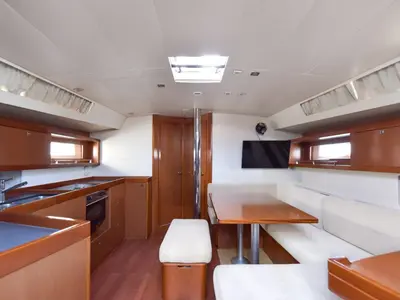 Salon of Zeppelin, a Beneteau Oceanis 45 sailboat at Municipal Unit of Palairos, Greece