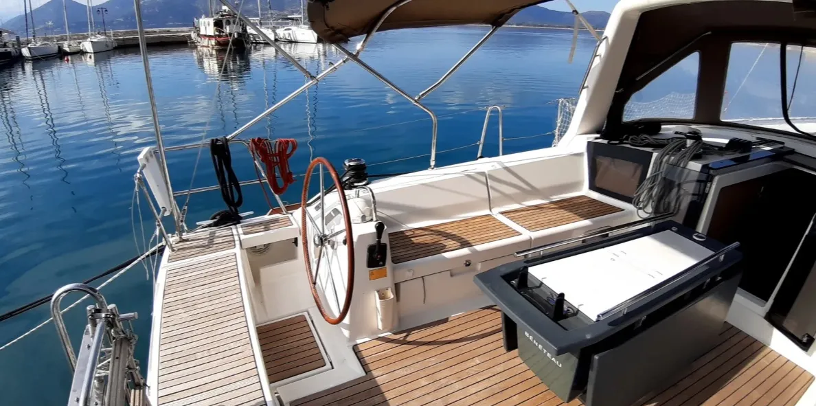 Cockpit of Zeppelin, a Beneteau Oceanis 45 sailboat at Municipal Unit of Palairos, Greece