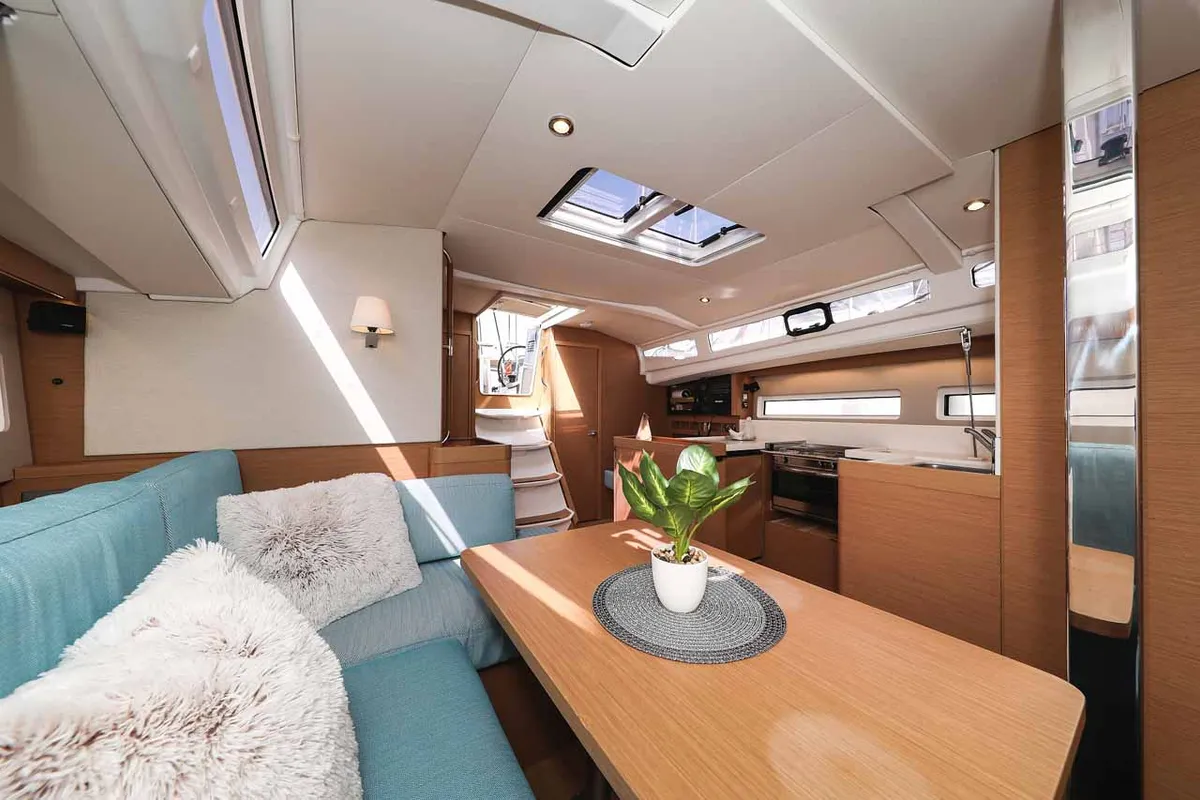 Salon of Follow your Dream, a Jeanneau Sun Odyssey 440 sailboat at Grad Biograd na Moru, Croatia