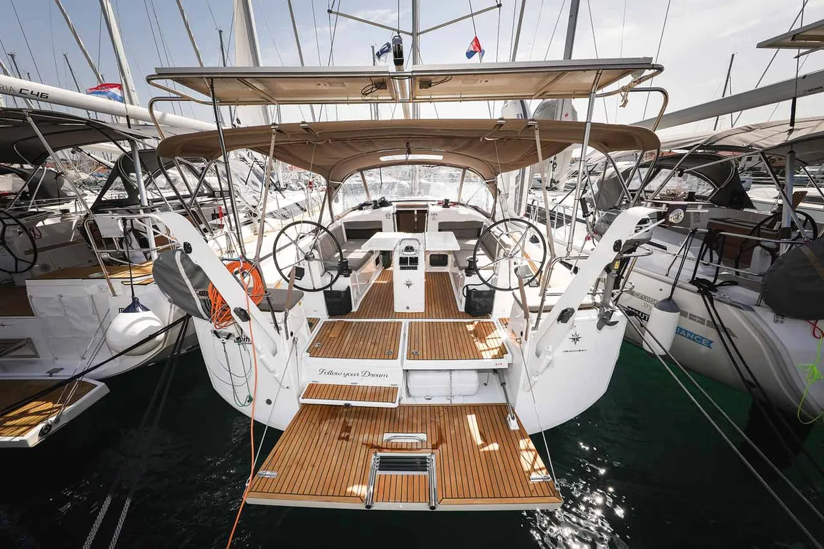 Cockpit of Follow your Dream, a Jeanneau Sun Odyssey 440 sailboat at Grad Biograd na Moru, Croatia