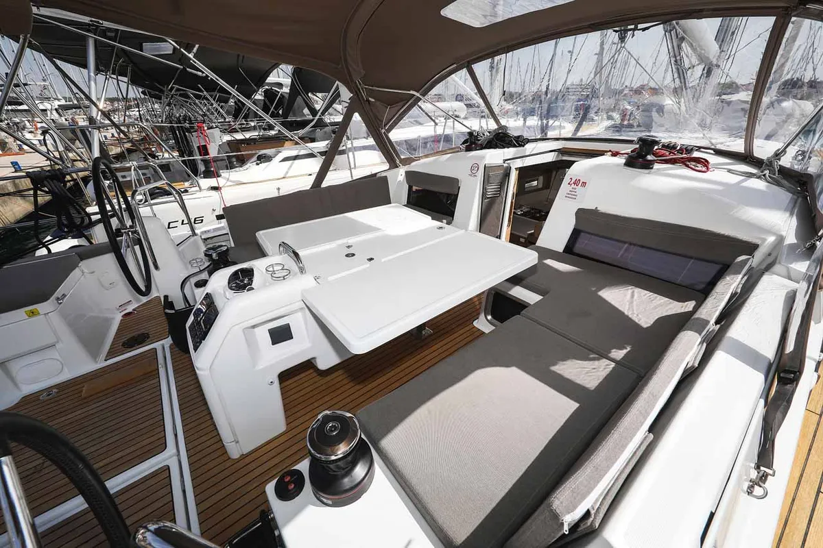 Cockpit of Follow your Dream, a Jeanneau Sun Odyssey 440 sailboat at Grad Biograd na Moru, Croatia