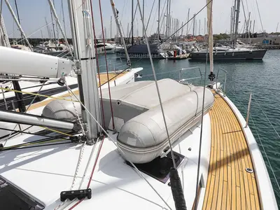 Deck of Follow your Dream, a Jeanneau Sun Odyssey 440 sailboat at Grad Biograd na Moru, Croatia