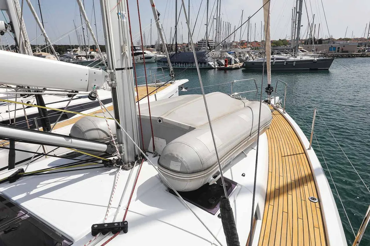 Deck of Follow your Dream, a Jeanneau Sun Odyssey 440 sailboat at Grad Biograd na Moru, Croatia