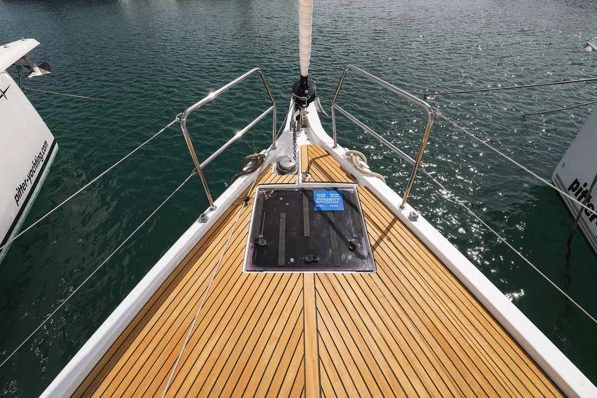 Deck of Follow your Dream, a Jeanneau Sun Odyssey 440 sailboat at Grad Biograd na Moru, Croatia
