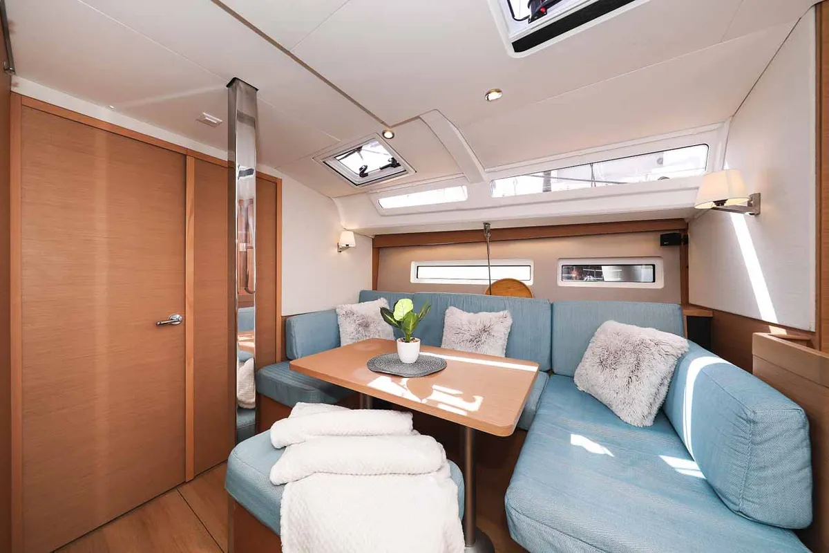 Salon of Follow your Dream, a Jeanneau Sun Odyssey 440 sailboat at Grad Biograd na Moru, Croatia