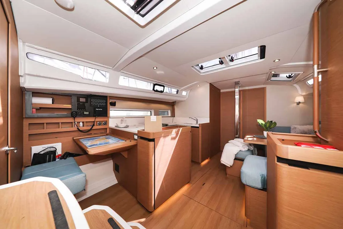 Salon of Follow your Dream, a Jeanneau Sun Odyssey 440 sailboat at Grad Biograd na Moru, Croatia