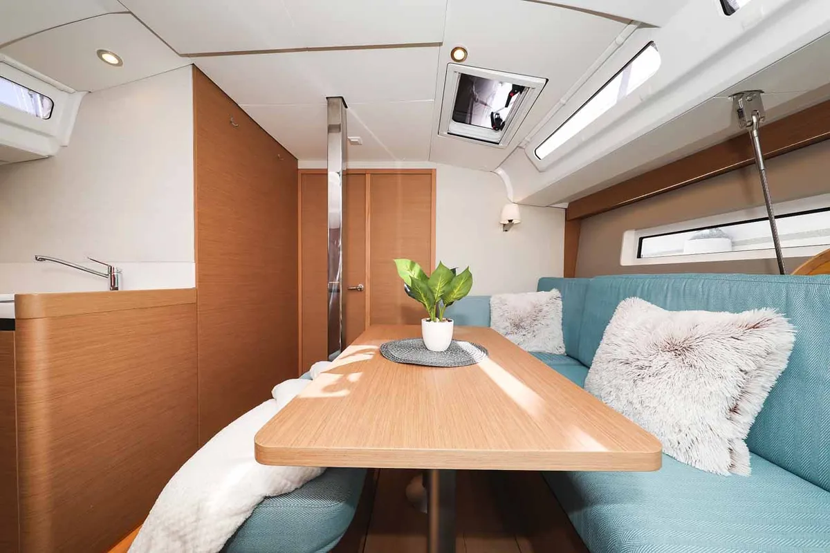 Salon of Follow your Dream, a Jeanneau Sun Odyssey 440 sailboat at Grad Biograd na Moru, Croatia