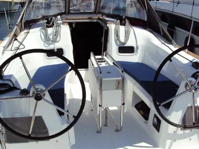 Cockpit of Gemma, a Jeanneau Sun Odyssey 349 sailboat at Grad Pula, Croatia
